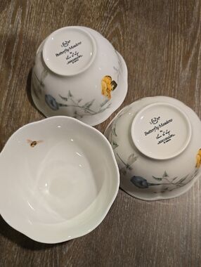 LENOX Buterfly Meadow Monarch Rice Bowl Set 3 Pices By Louise Le Luyer 18 Oz